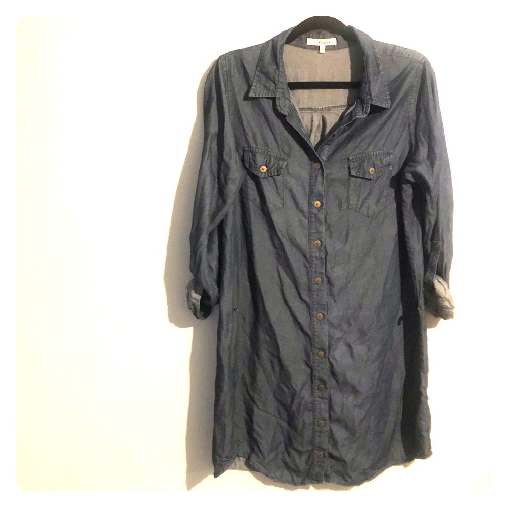 Denim chambray button down dress